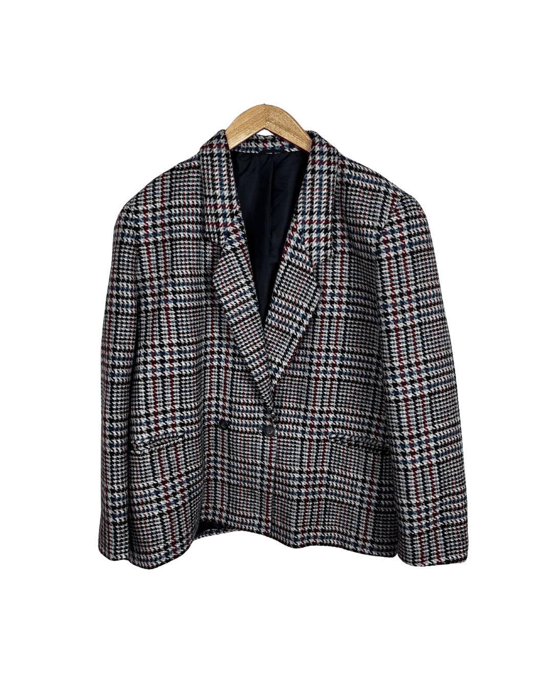 Vintage St Michael Pure New Wool Houndstooth Double Breasted Women's Blazer - Funkify