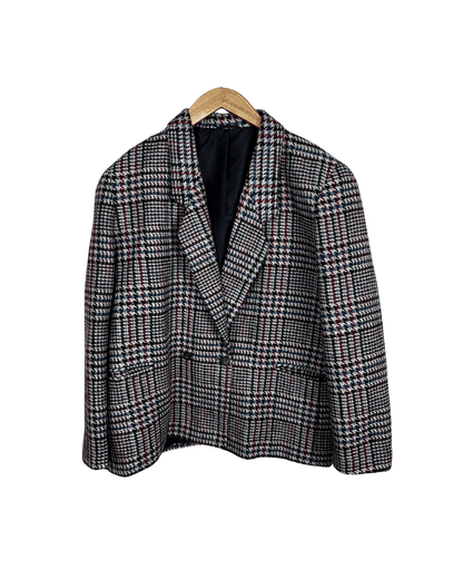 Vintage St Michael Pure New Wool Houndstooth Double Breasted Women's Blazer - Funkify