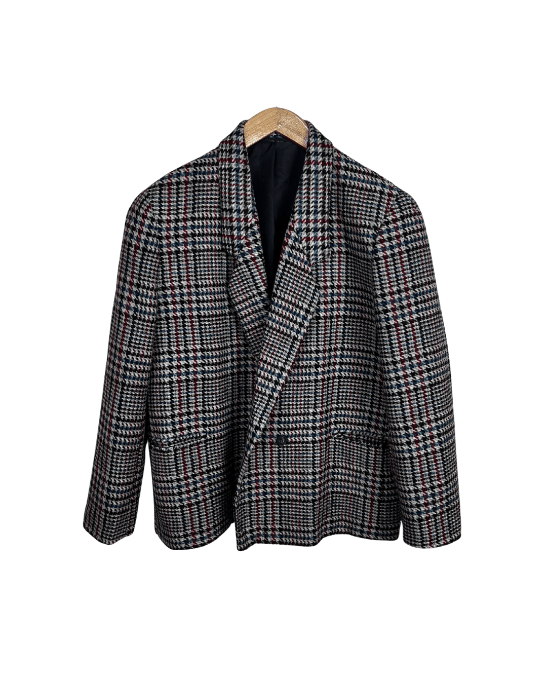 Vintage St Michael Pure New Wool Houndstooth Double Breasted Women's Blazer - Funkify
