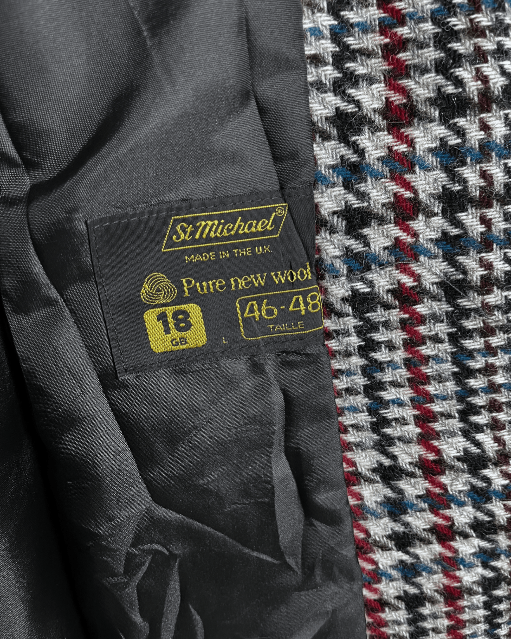 Vintage St Michael Pure New Wool Houndstooth Double Breasted Women's Blazer - Funkify