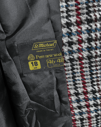 Vintage St Michael Pure New Wool Houndstooth Double Breasted Women's Blazer - Funkify