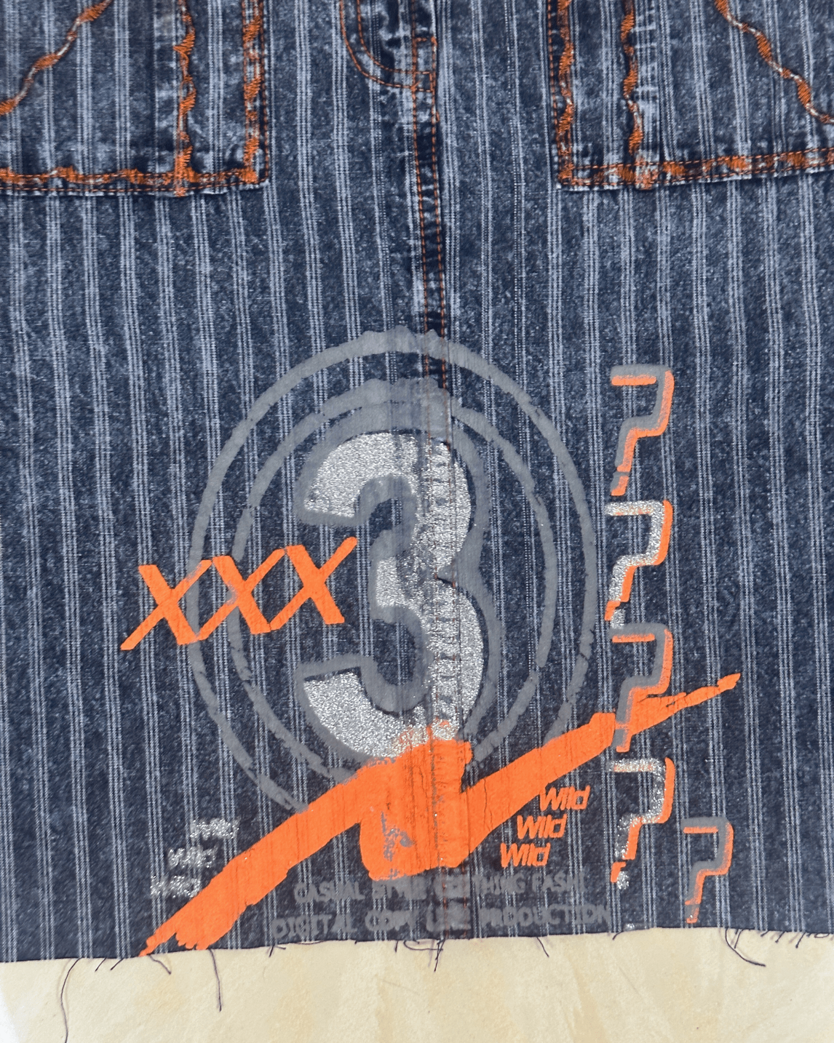 Vintage Striped Denim Graphic Skirt w/ front pockets - Funkify