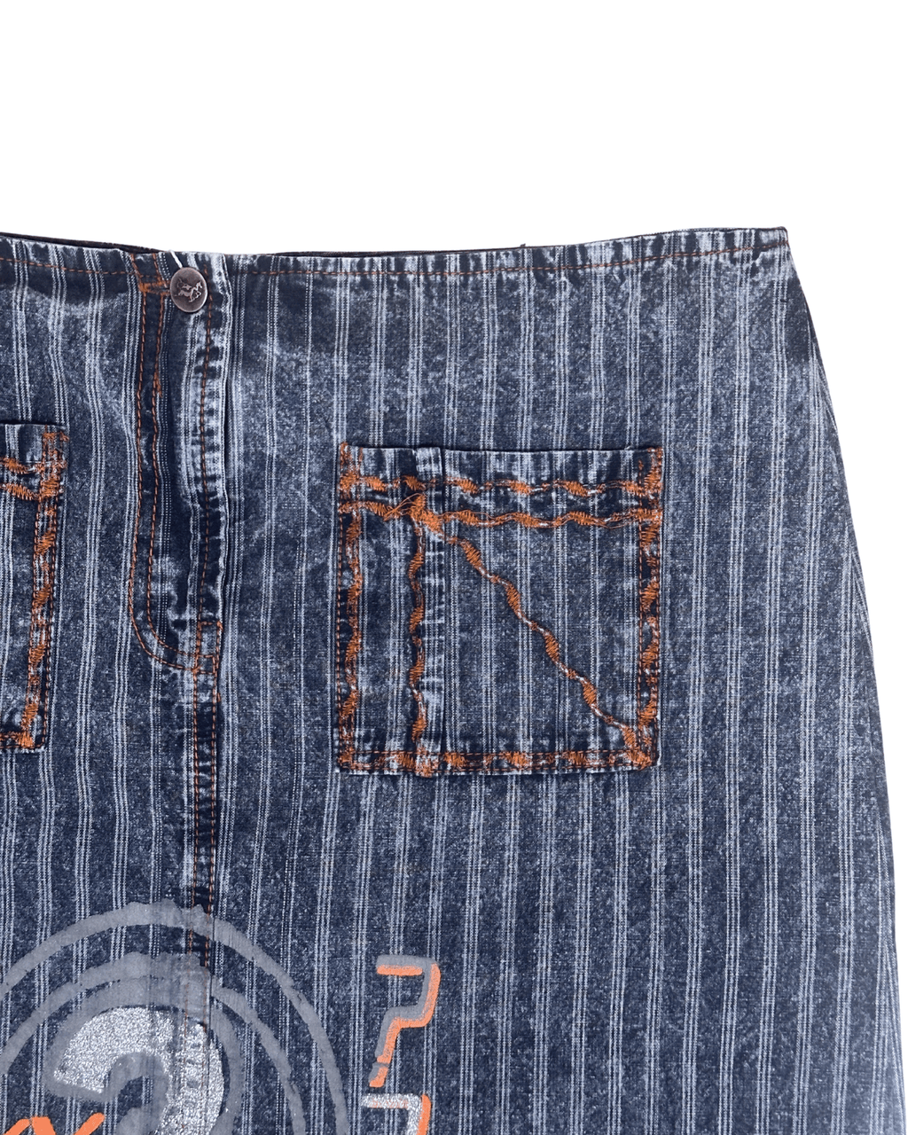 Vintage Striped Denim Graphic Skirt w/ front pockets - Funkify