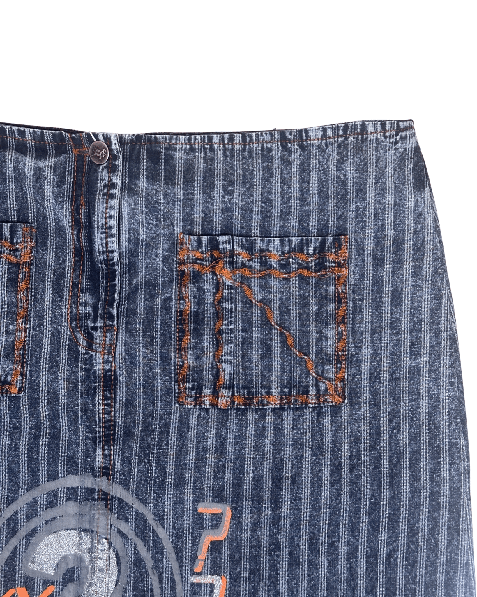 Vintage Striped Denim Graphic Skirt w/ front pockets - Funkify