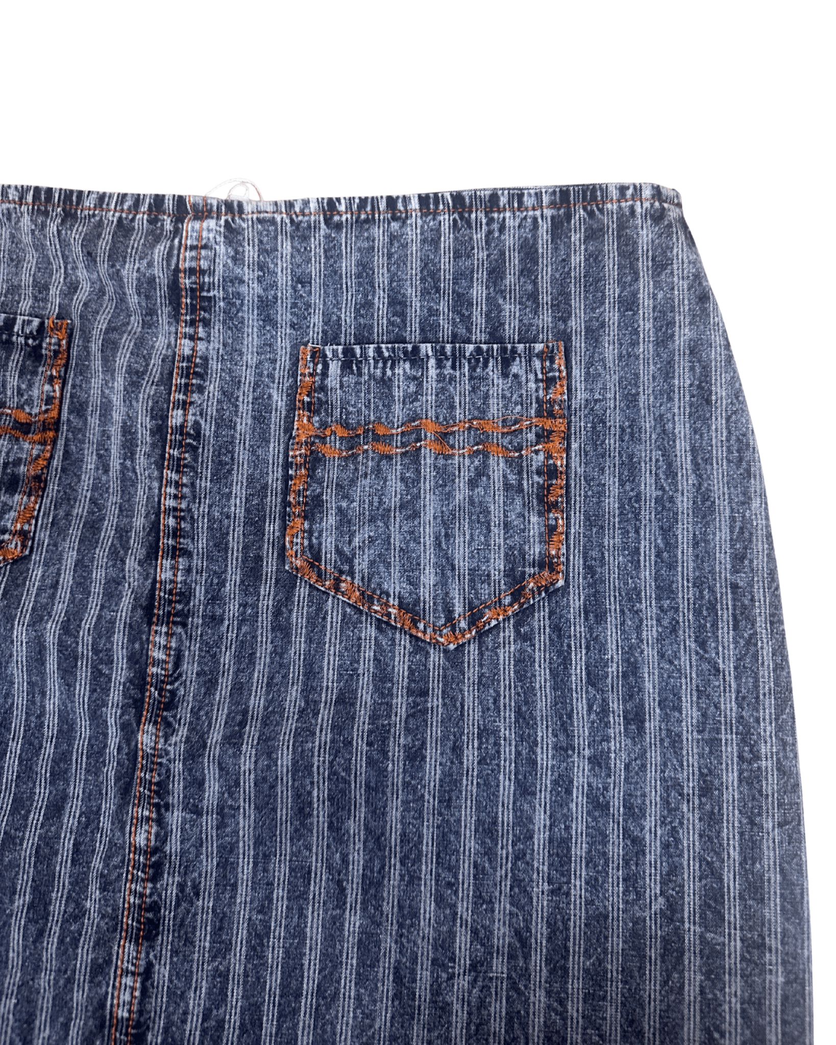 Vintage Striped Denim Graphic Skirt w/ front pockets - Funkify