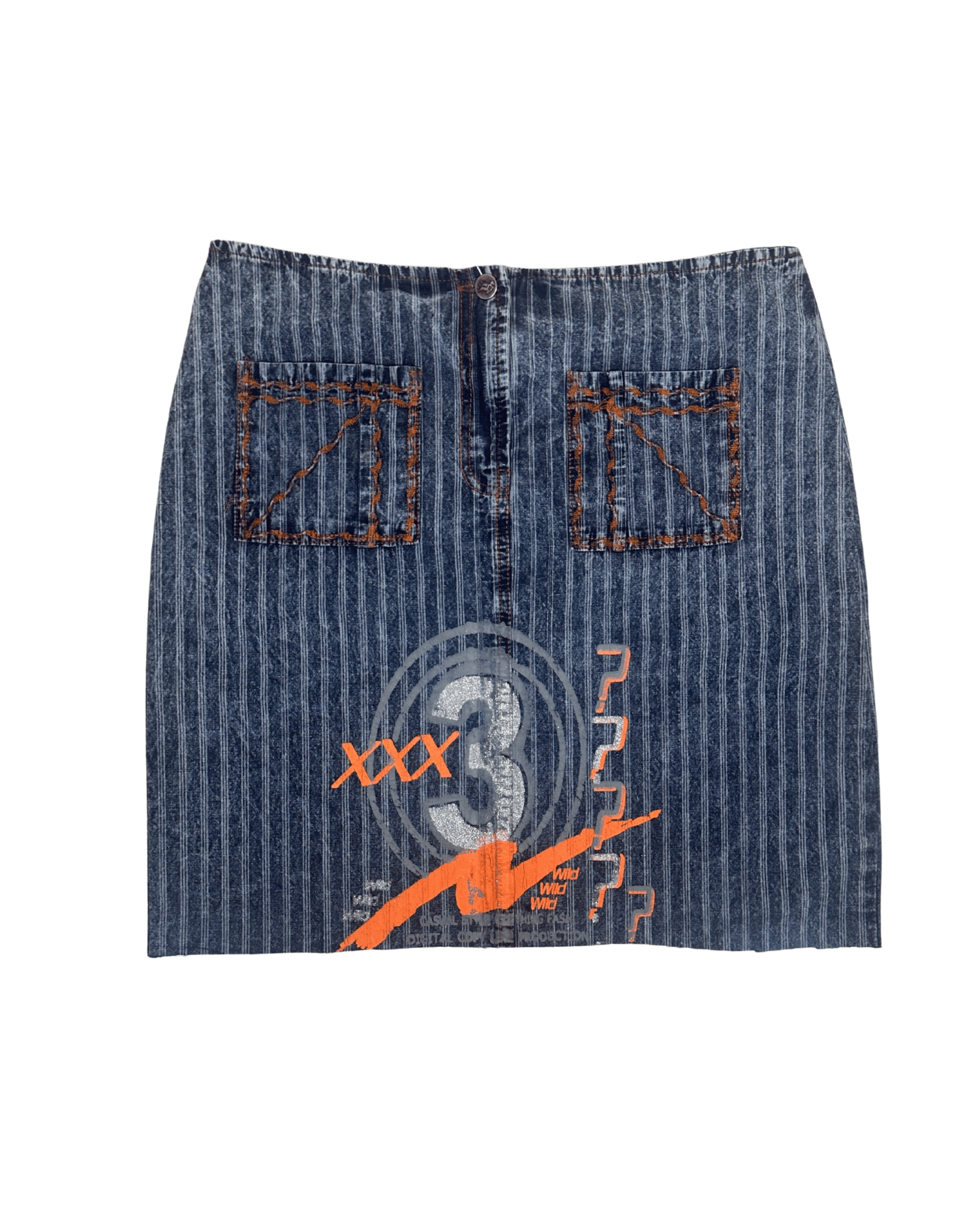 Vintage Striped Denim Graphic Skirt w/ front pockets - Funkify