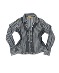 Vintage Striped Ruffle Trim Fitted Shirt with Floral Details - Funkify
