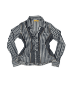 Vintage Striped Ruffle Trim Fitted Shirt with Floral Details - Funkify