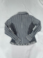 Vintage Striped Ruffle Trim Fitted Shirt with Floral Details - Funkify