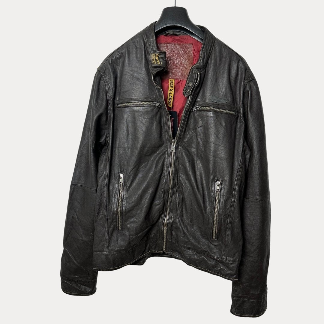 Vintage SuperDry Brown Genuine Leather Jacket Large - Funkify