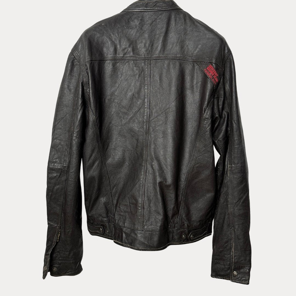 Vintage SuperDry Brown Genuine Leather Jacket Large - Funkify
