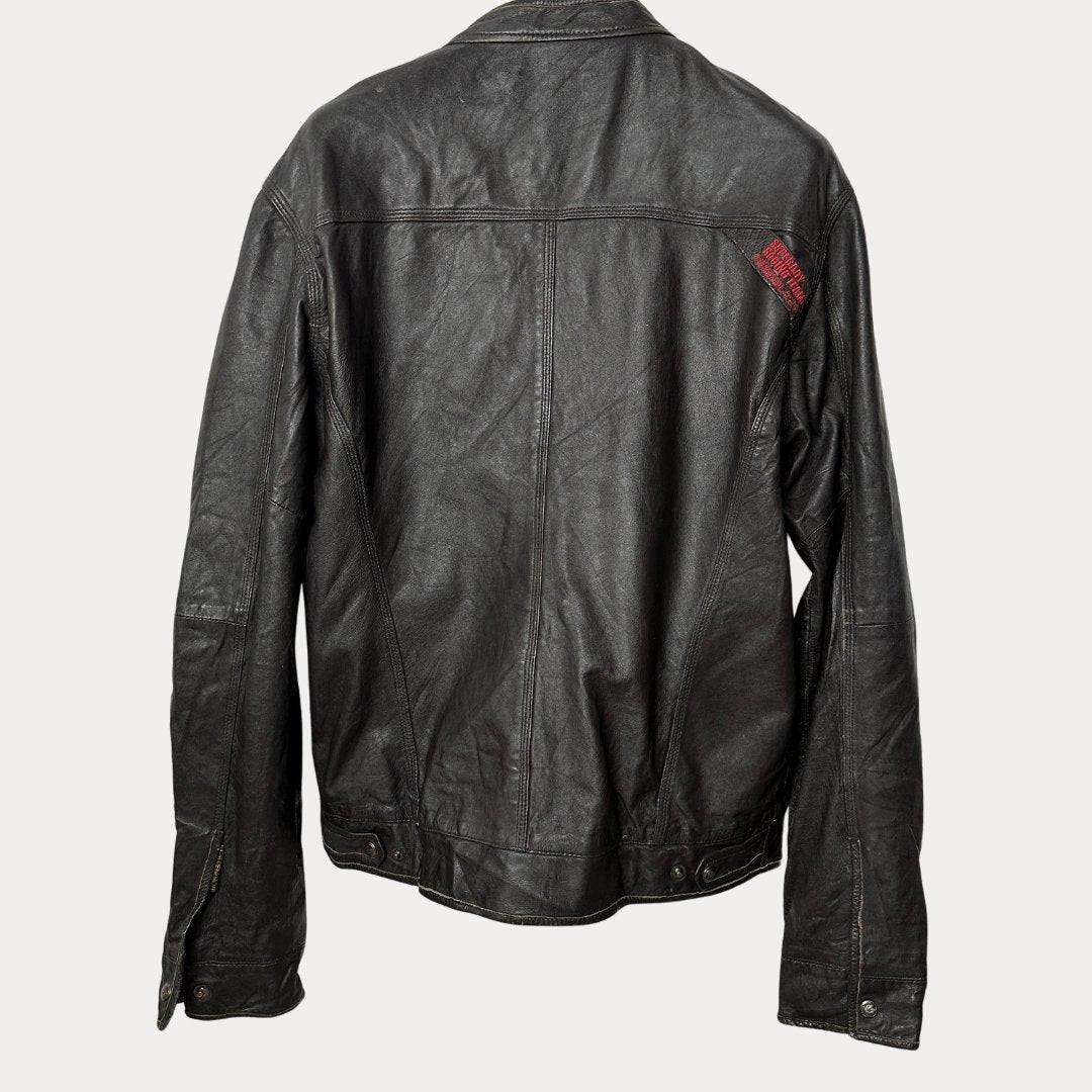 Vintage SuperDry Brown Genuine Leather Jacket Large - Funkify