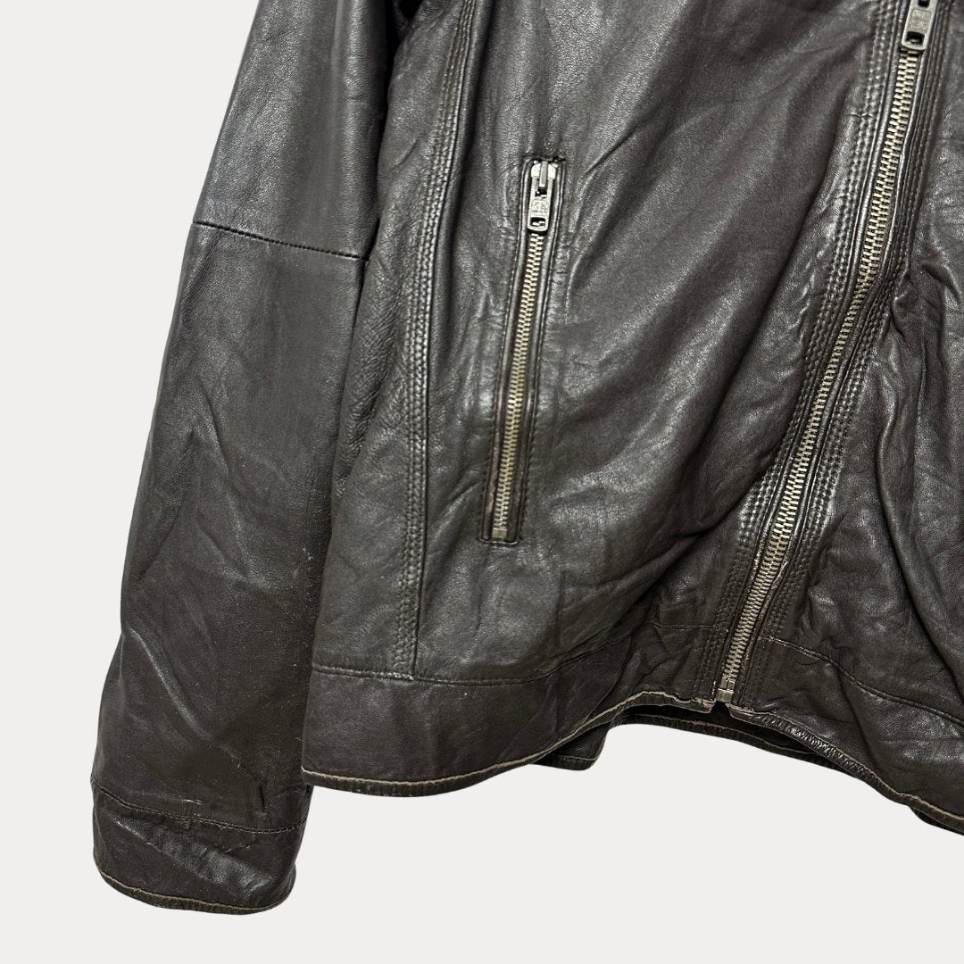 Vintage SuperDry Brown Genuine Leather Jacket Large - Funkify