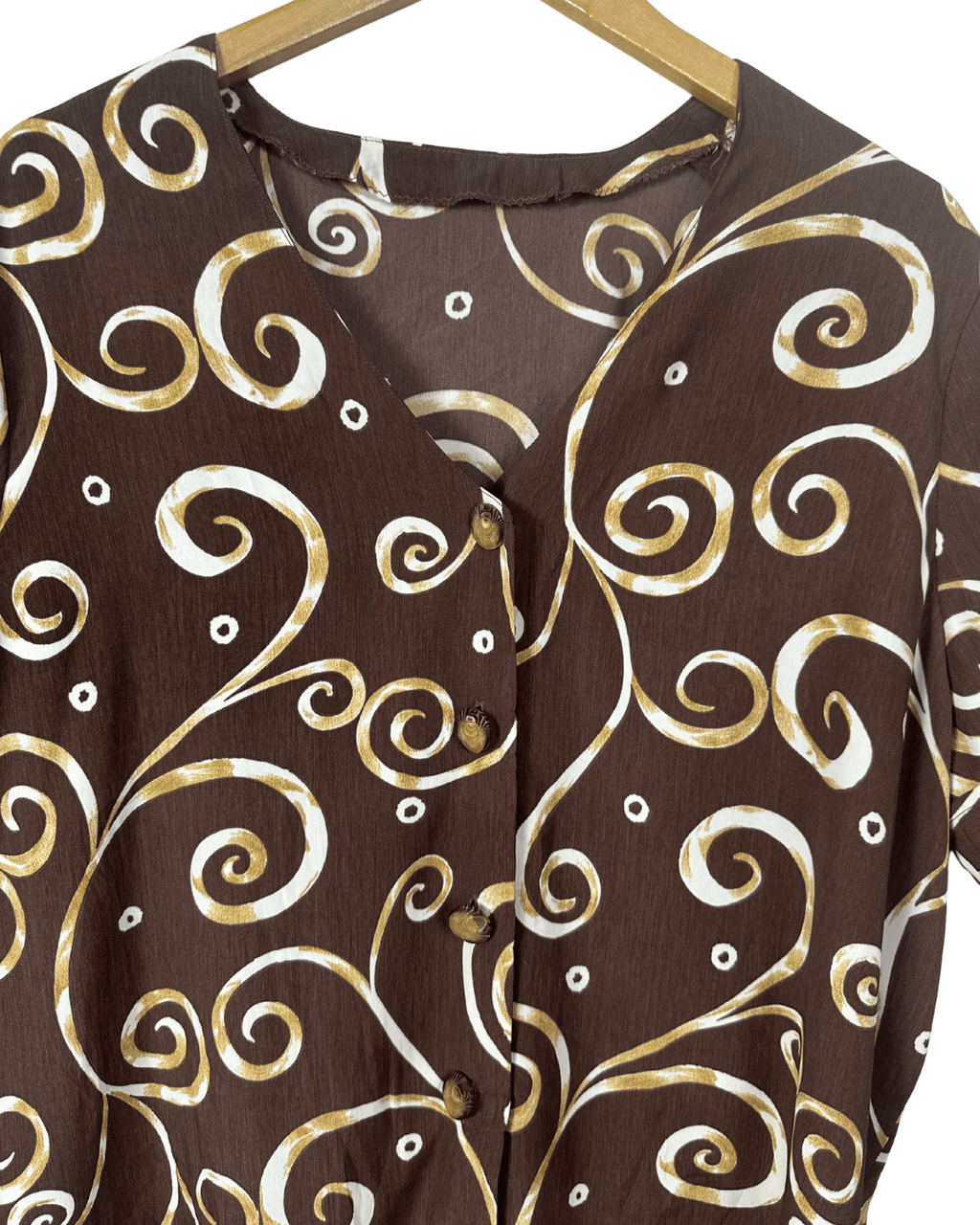 Vintage Swirl Print Short Sleeve Button - Up Blouse - Funkify