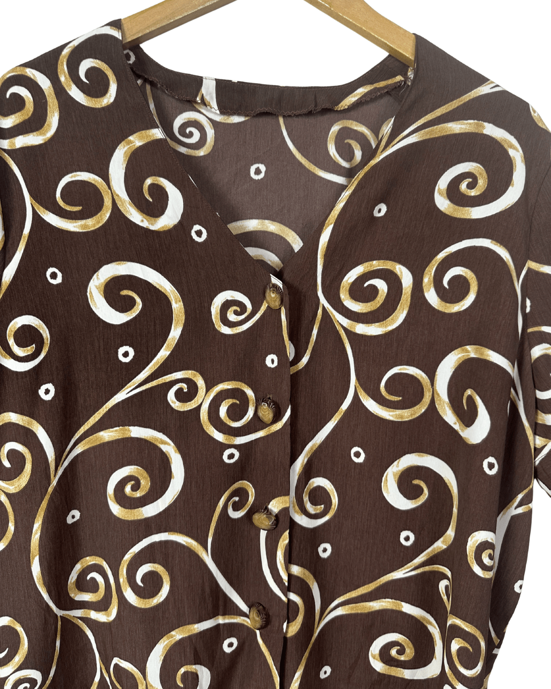 Vintage Swirl Print Short Sleeve Button - Up Blouse - Funkify