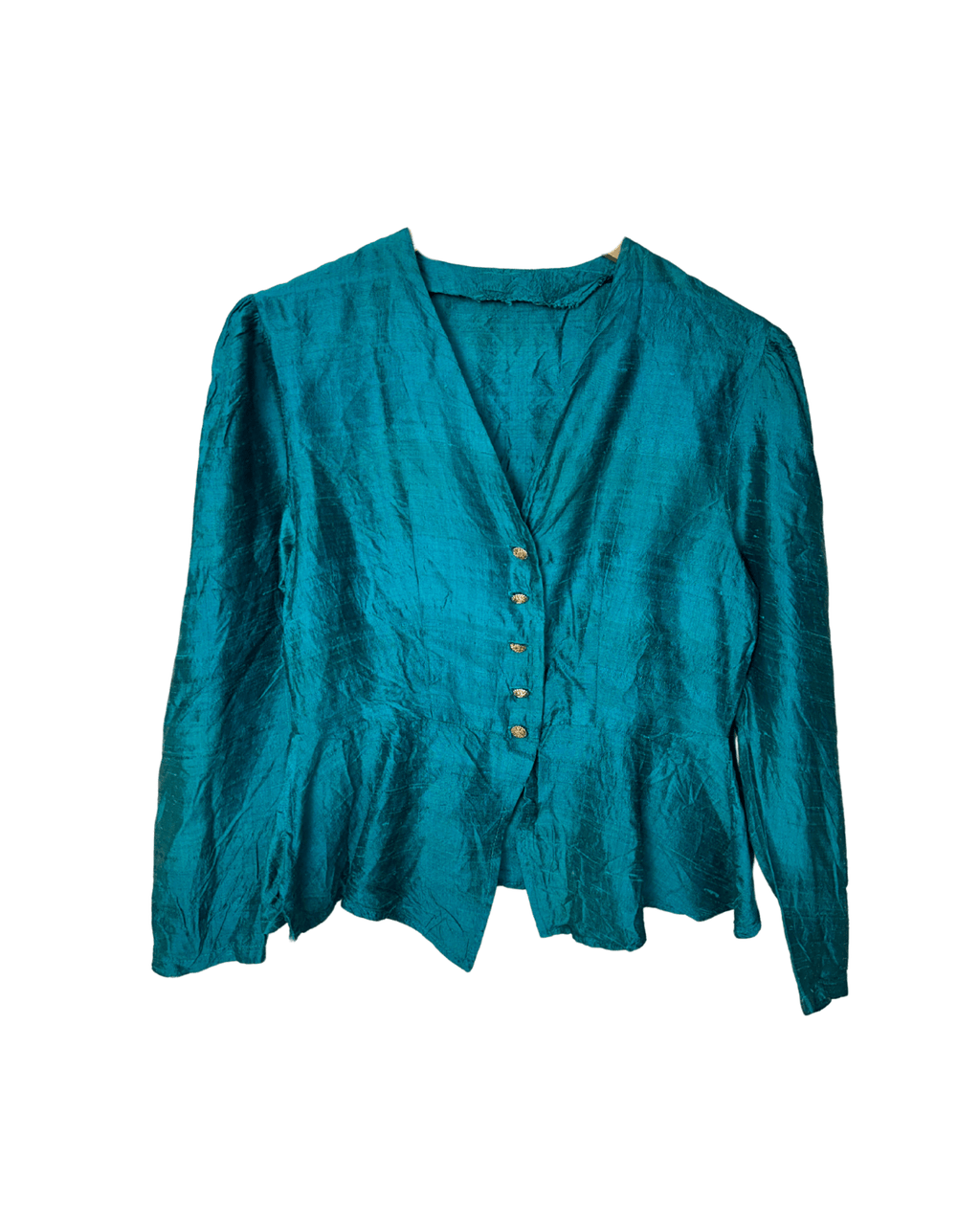 Vintage Teal Peplum Blouse - Women's Medium - Funkify