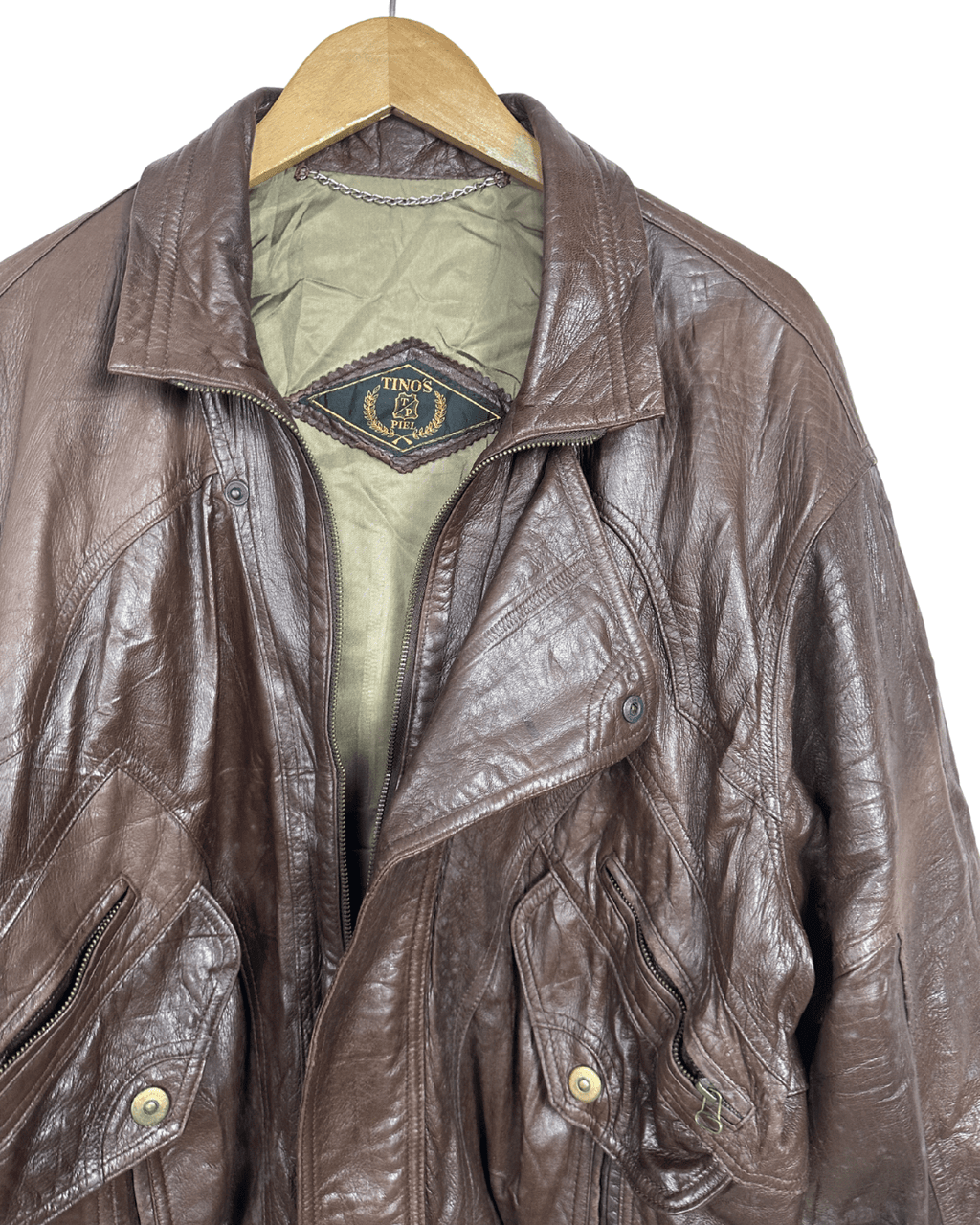 Vintage Tinos Piel Brown Genuine Leather Jacket XL - Funkify