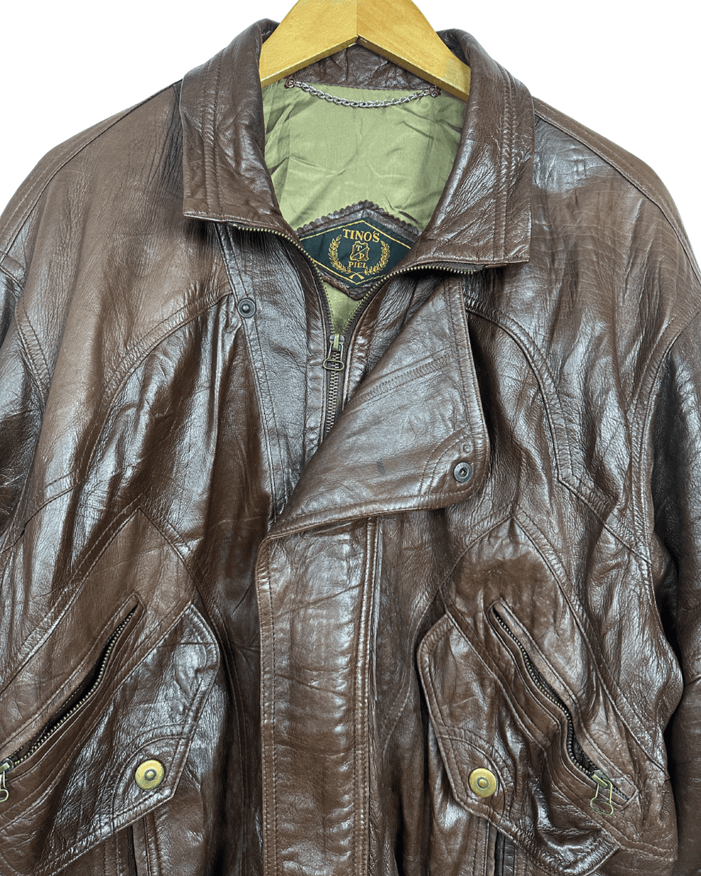 Vintage Tinos Piel Brown Genuine Leather Jacket XL - Funkify