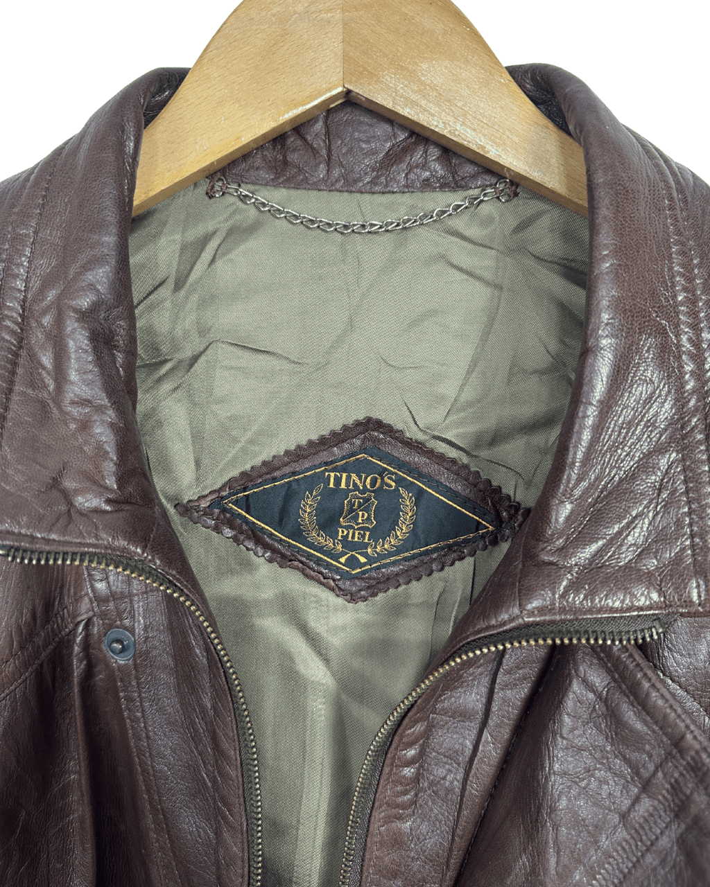 Vintage Tinos Piel Brown Genuine Leather Jacket XL - Funkify