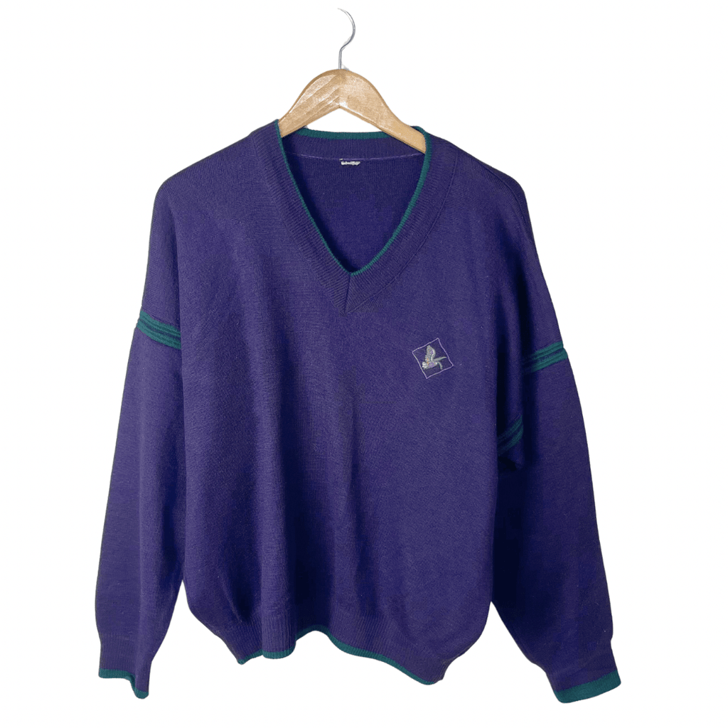 Vintage V - neck Purple Sweater XL - Funkify