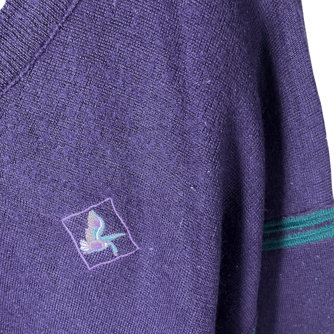 Vintage V - neck Purple Sweater XL - Funkify