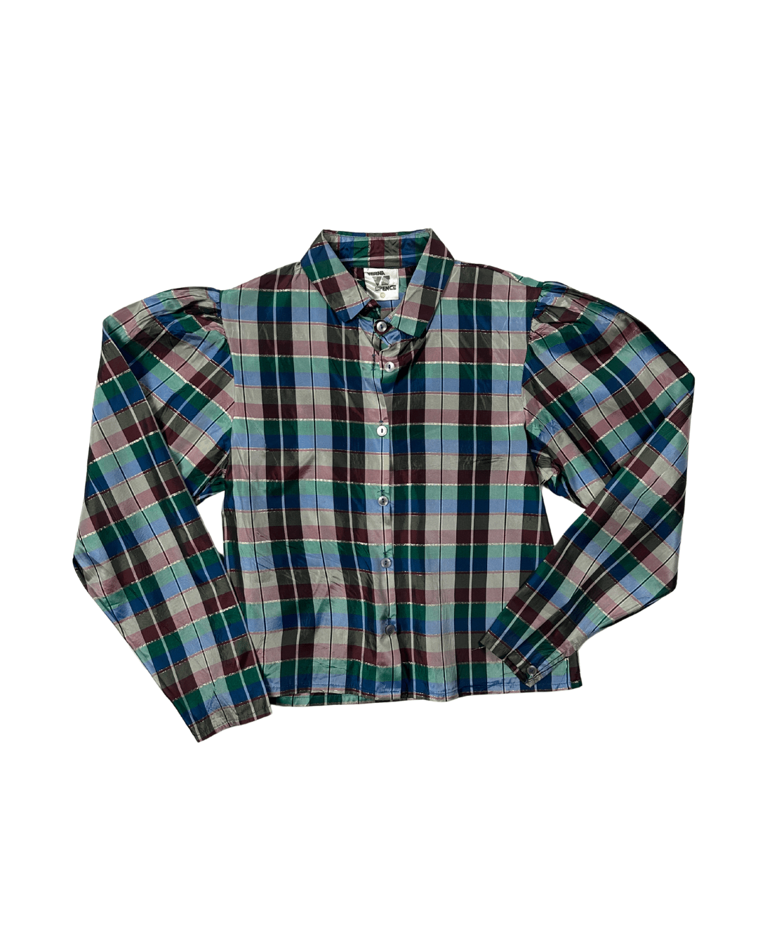 Vintage Verna Spence Plaid Puff Sleeve Cropped Fit Shirt - Funkify