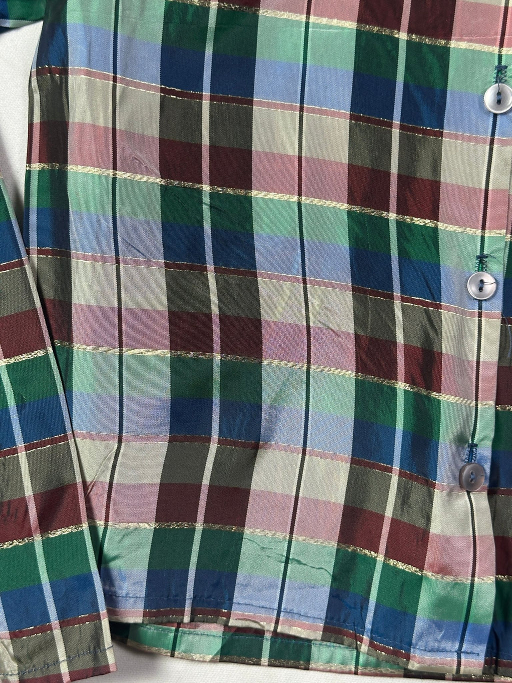 Vintage Verna Spence Plaid Puff Sleeve Cropped Fit Shirt - Funkify