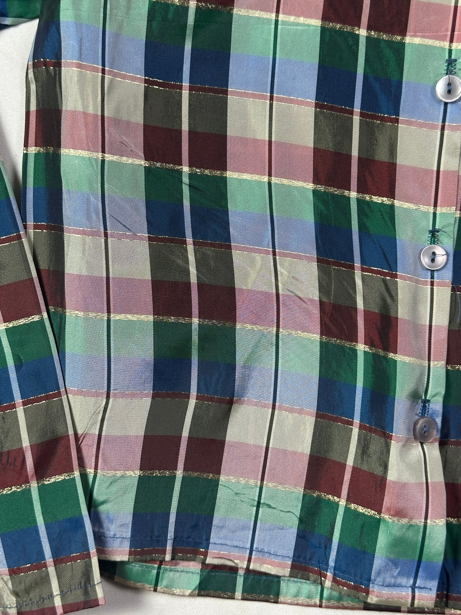 Vintage Verna Spence Plaid Puff Sleeve Cropped Fit Shirt - Funkify