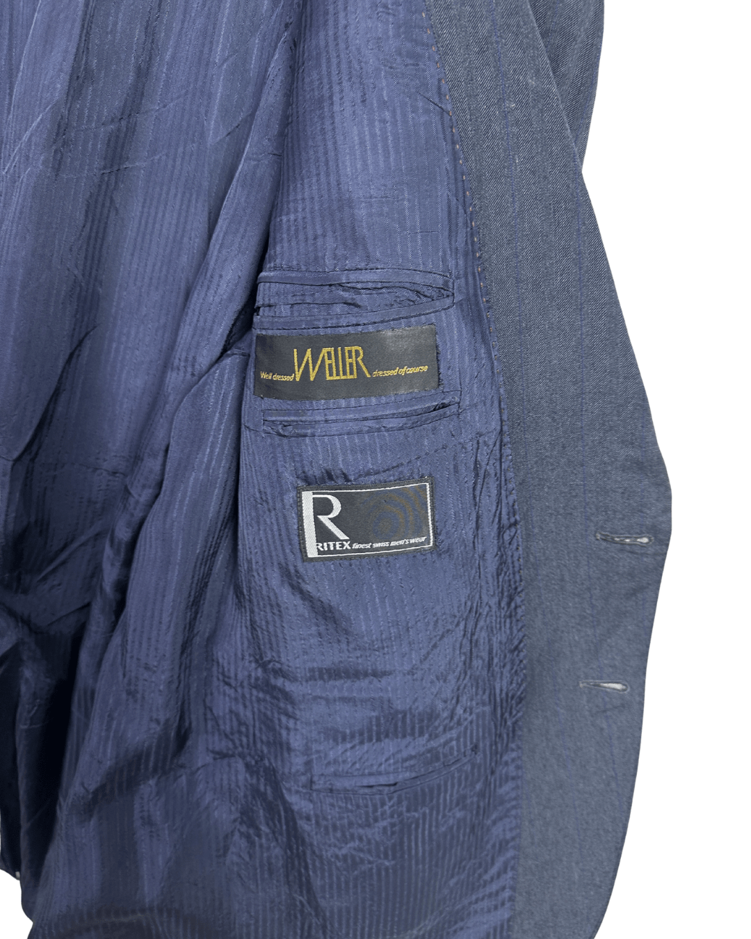 Vintage Weller Pure New Wool Blue Blazer (Swiss Fabric) - 2XL - Funkify