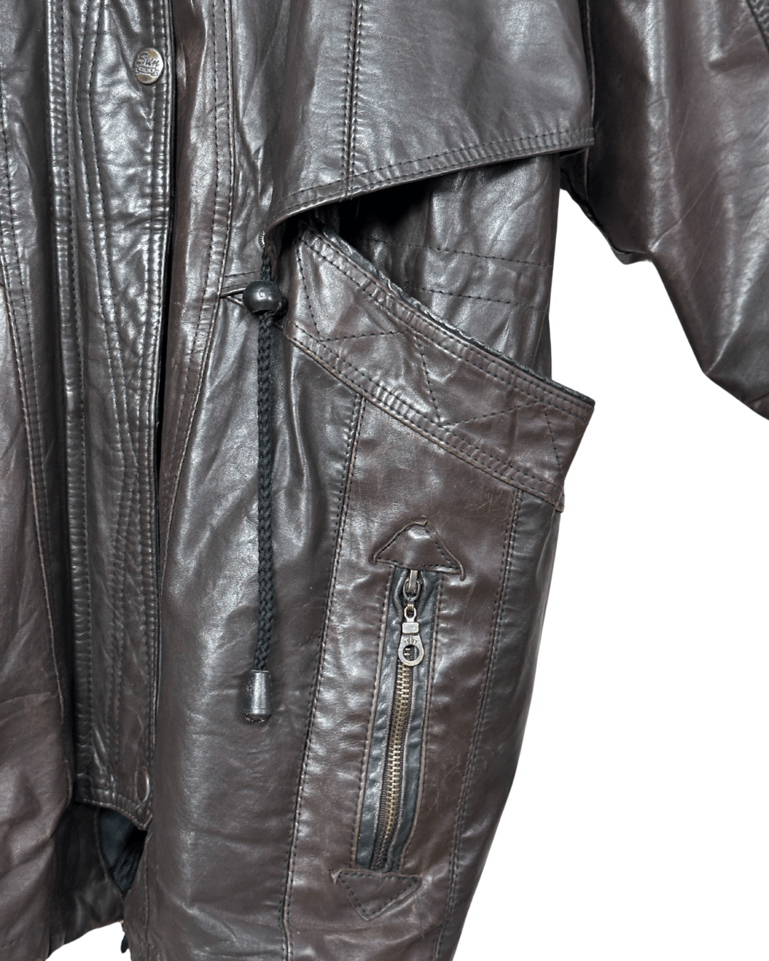 Vintage Whisper Genuine Leather Jacket with Removable Hood XL - Funkify
