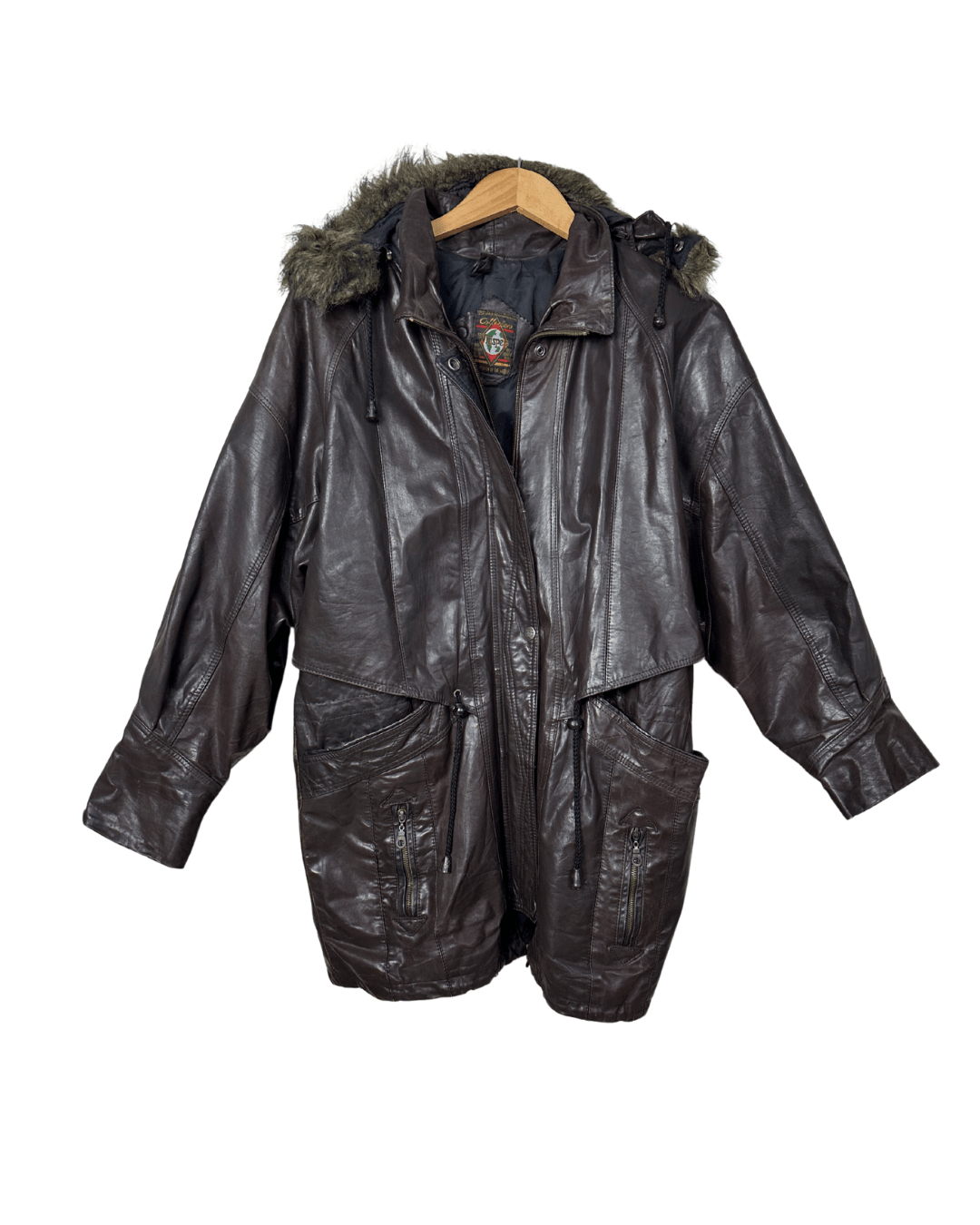 Vintage Whisper Genuine Leather Jacket with Removable Hood XL - Funkify