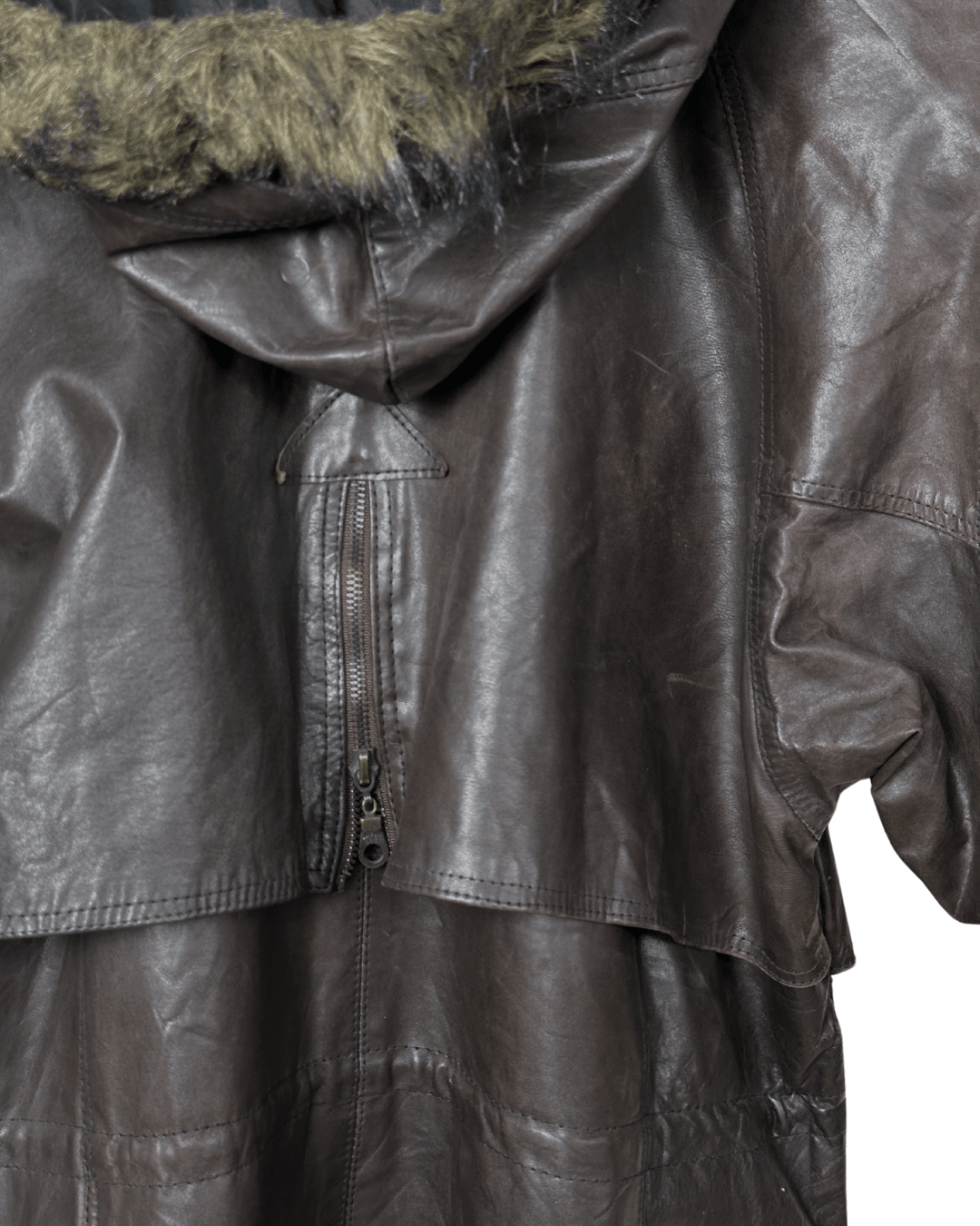 Vintage Whisper Genuine Leather Jacket with Removable Hood XL - Funkify