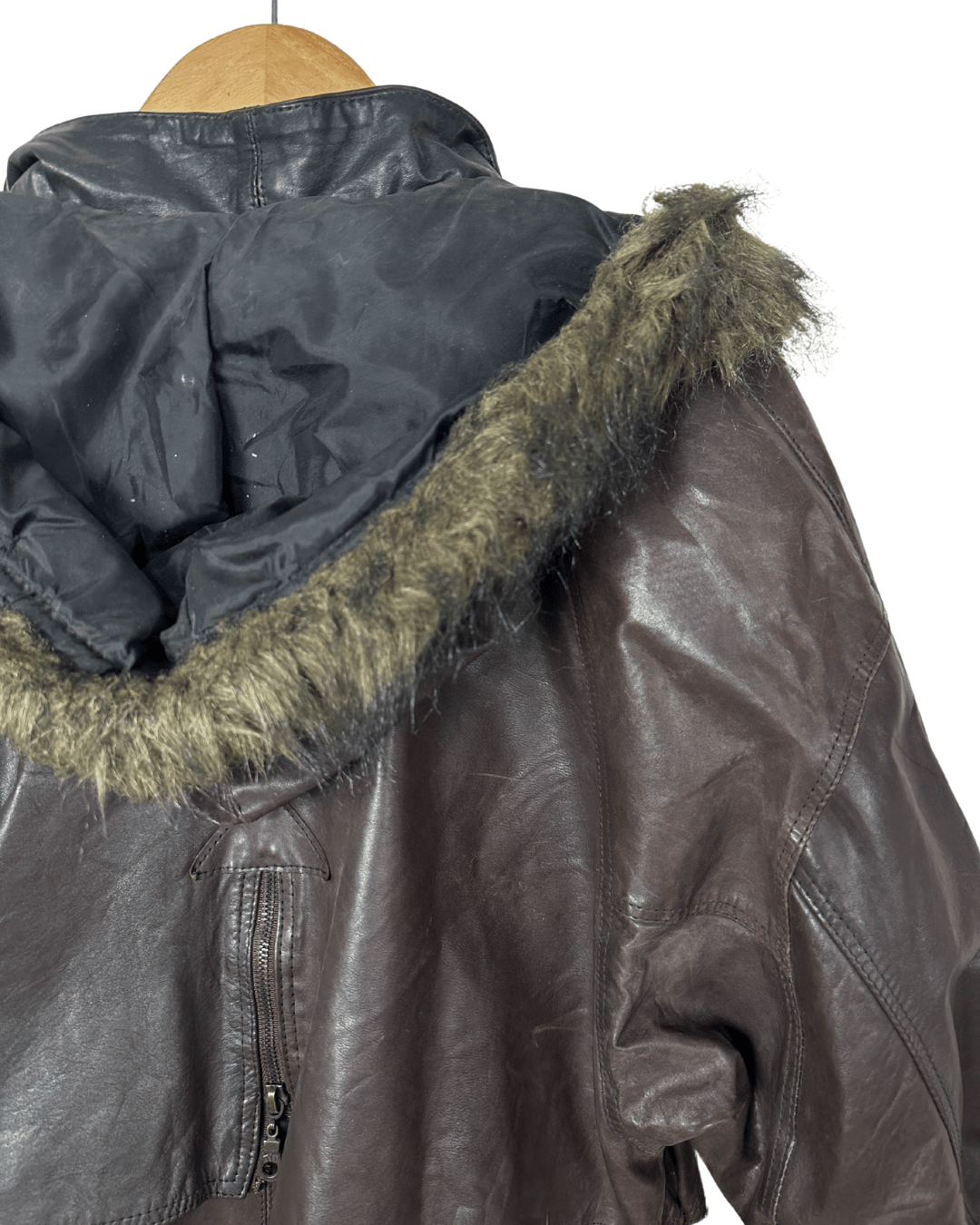 Vintage Whisper Genuine Leather Jacket with Removable Hood XL - Funkify