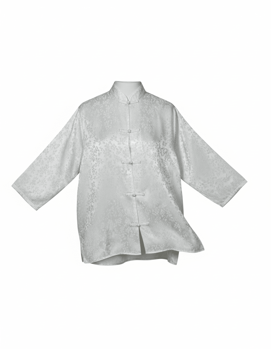 Vintage White Satin Chinese Button Shirt Large - Funkify