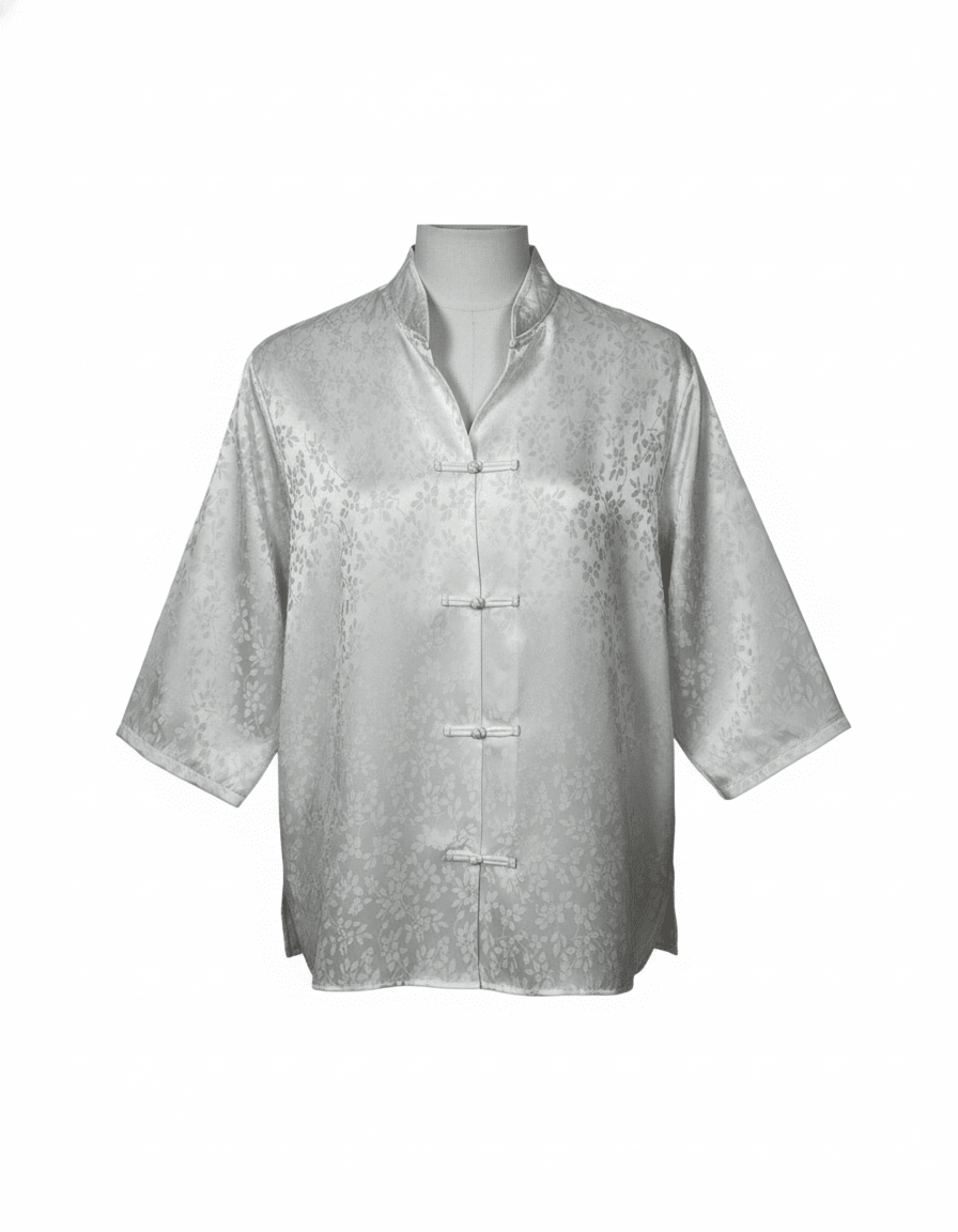 Vintage White Satin Chinese Button Shirt Large - Funkify