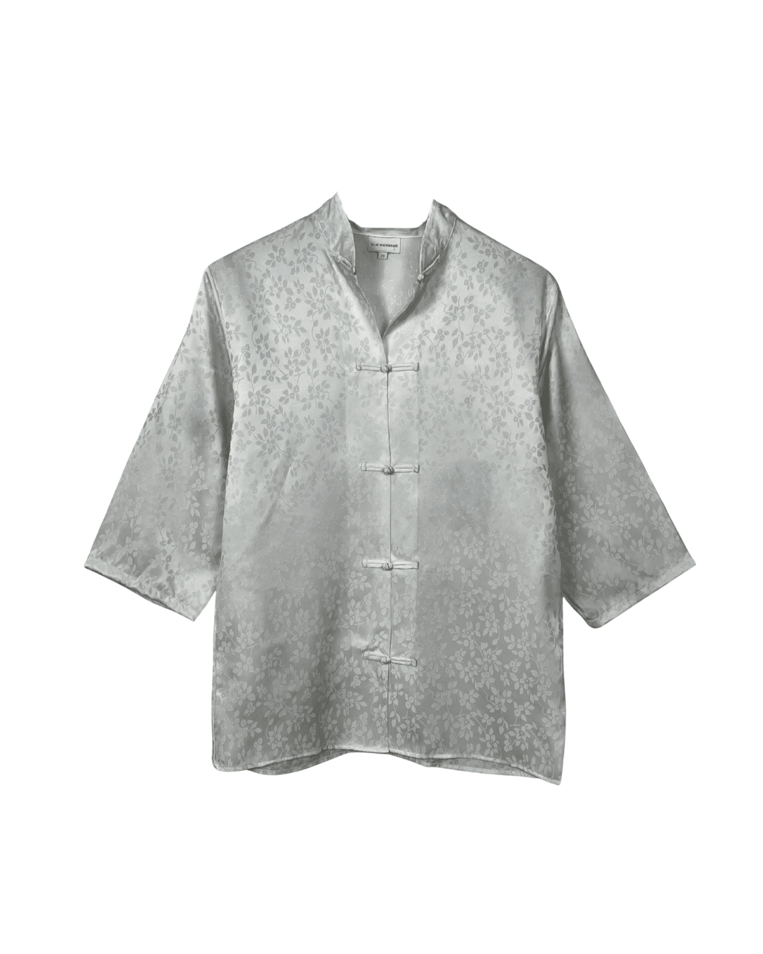 Vintage White Satin Chinese Button Shirt Large - Funkify