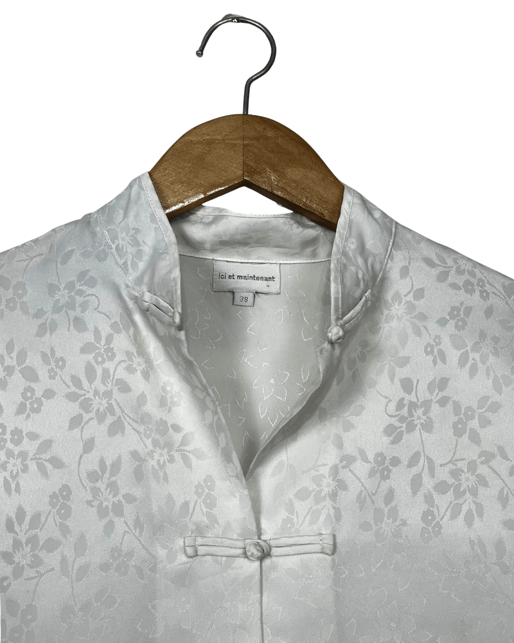 Vintage White Satin Chinese Button Shirt Large - Funkify