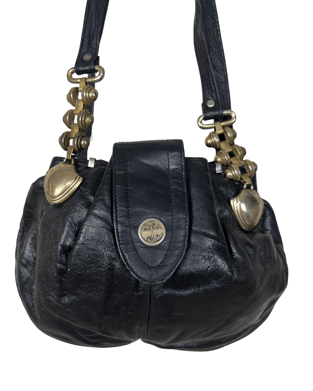 Vintage Y2K Arnold Palmer Genuine Leather Shoulder Bag w/ Brass Chain Details - Funkify