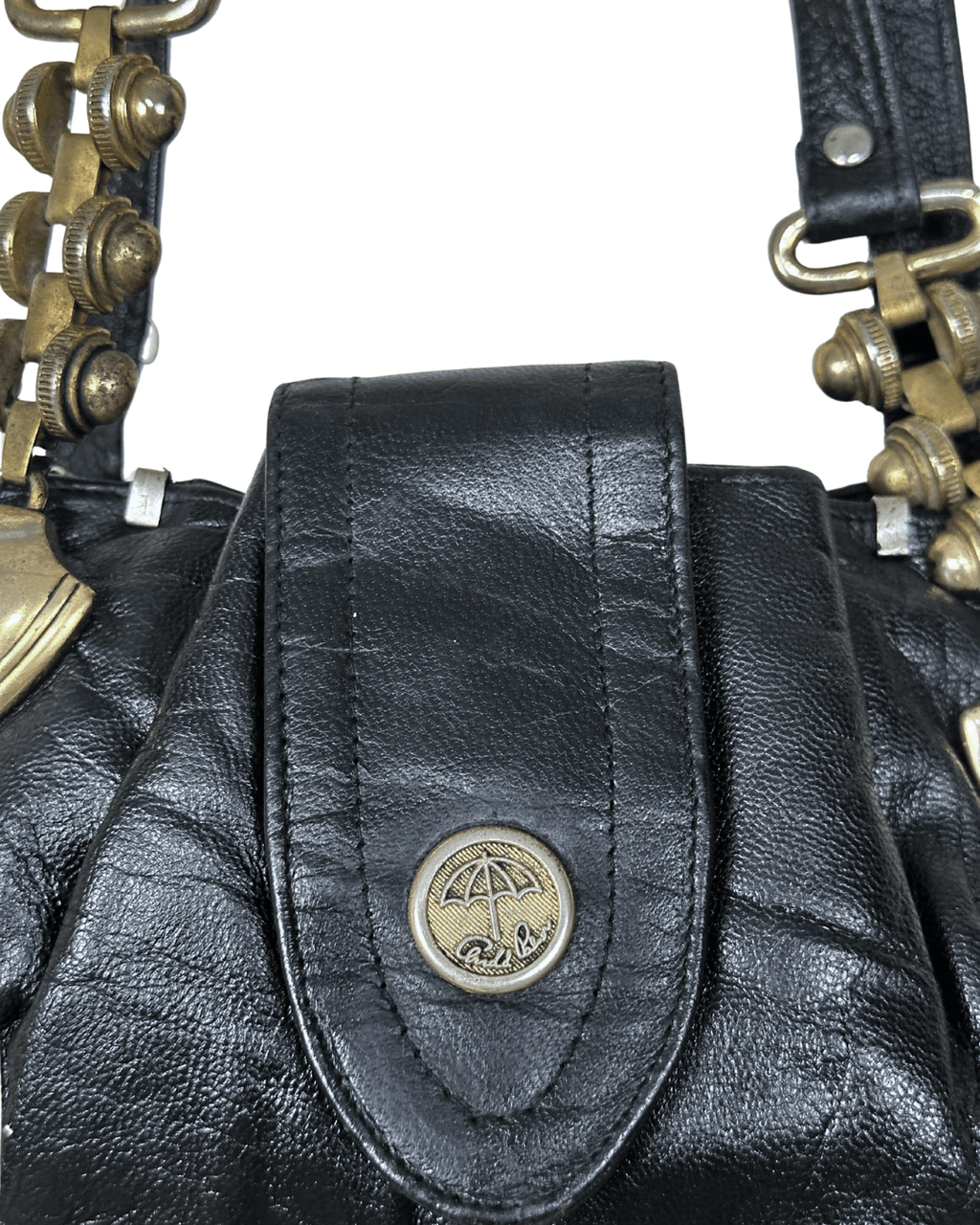 Vintage Y2K Arnold Palmer Genuine Leather Shoulder Bag w/ Brass Chain Details - Funkify