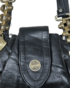 Vintage Y2K Arnold Palmer Genuine Leather Shoulder Bag w/ Brass Chain Details - Funkify