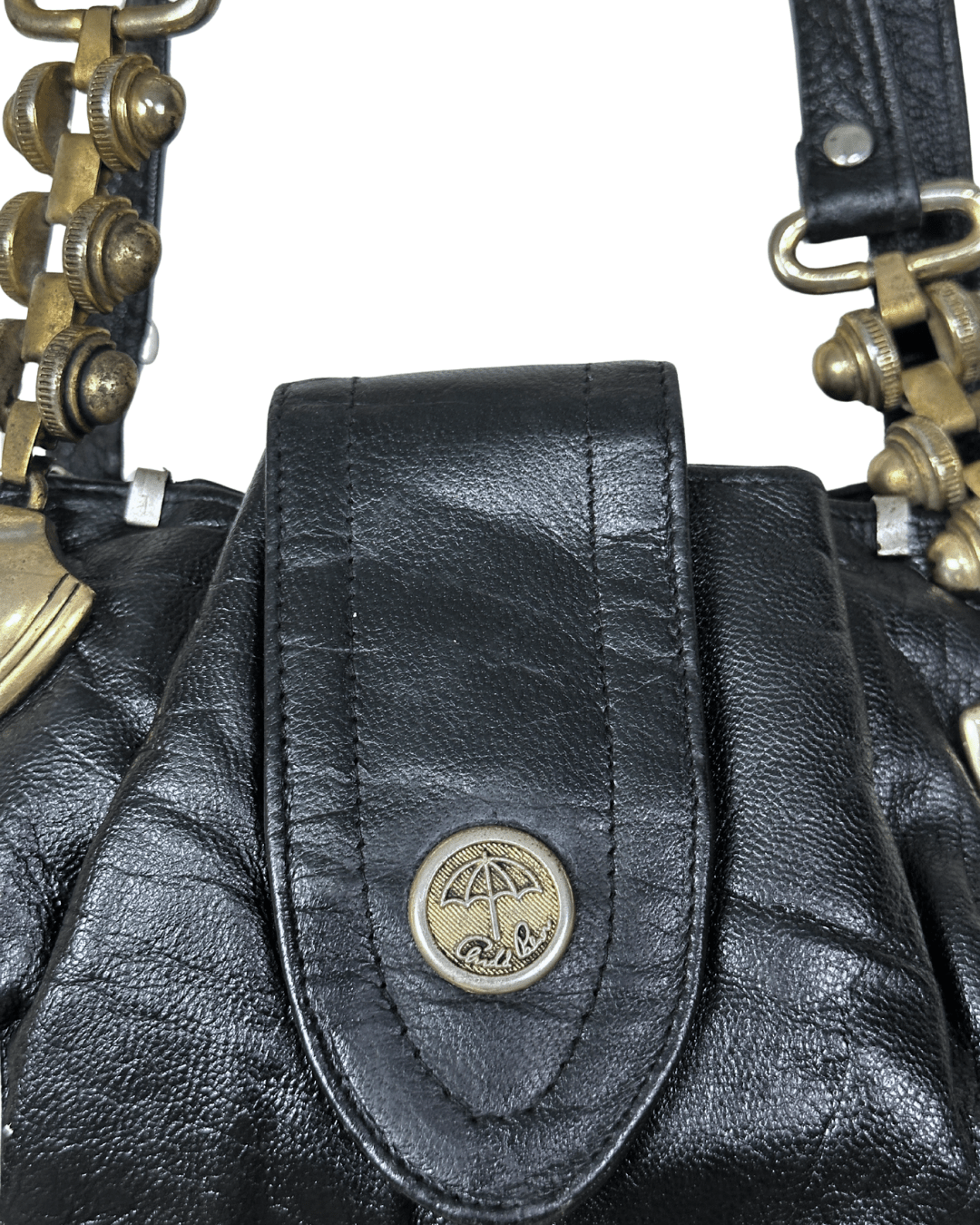 Vintage Y2K Arnold Palmer Genuine Leather Shoulder Bag w/ Brass Chain Details - Funkify