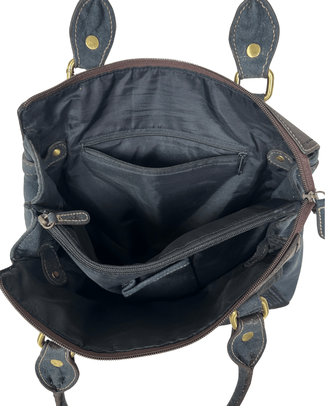 Vintage Y2K AURIELLE Brown & Black Genuine Leather Shoulder Tote - Funkify