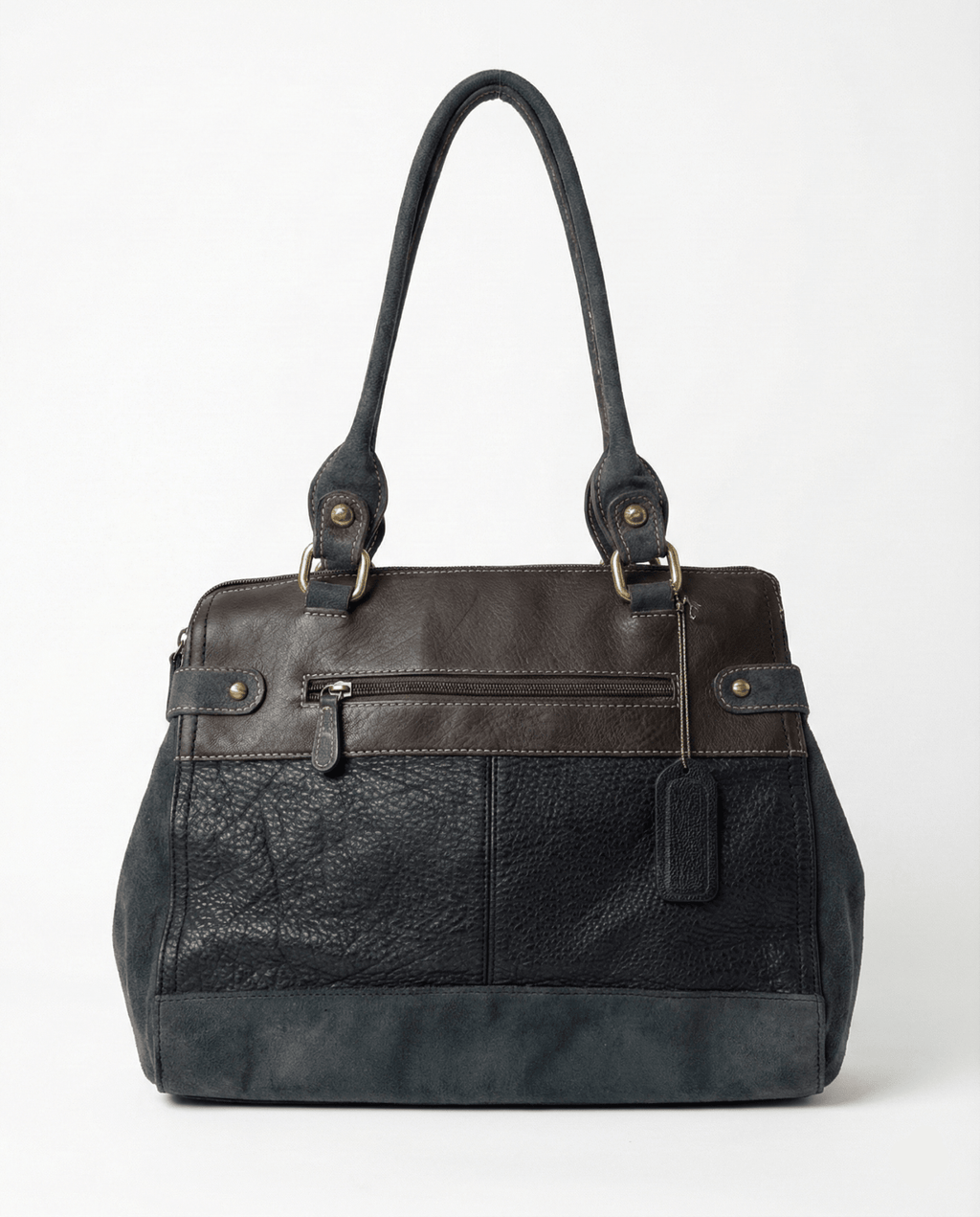Vintage Y2K AURIELLE Brown & Black Genuine Leather Shoulder Tote - Funkify