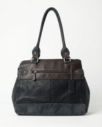 Vintage Y2K AURIELLE Brown & Black Genuine Leather Shoulder Tote - Funkify