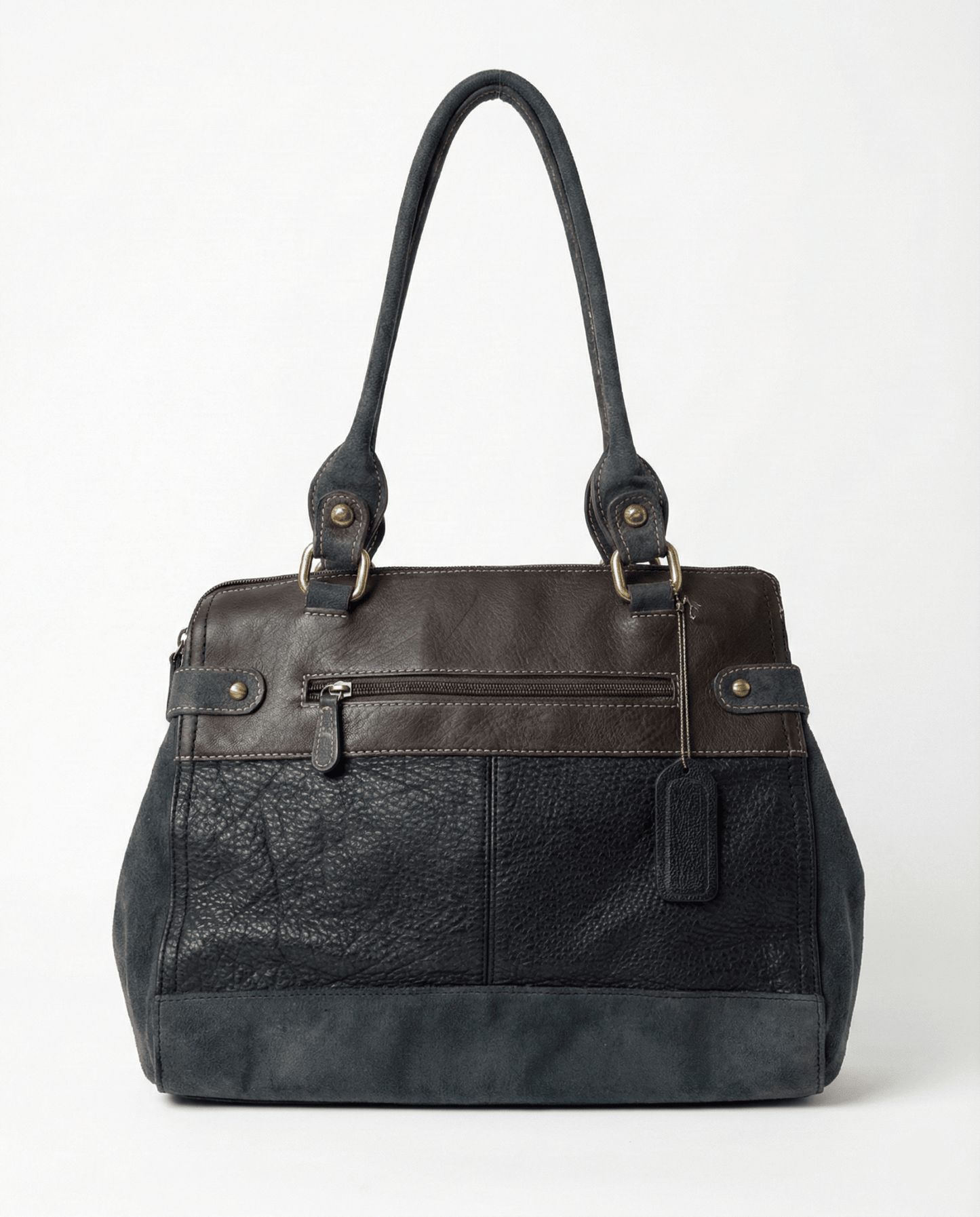 Vintage Y2K AURIELLE Brown & Black Genuine Leather Shoulder Tote - Funkify