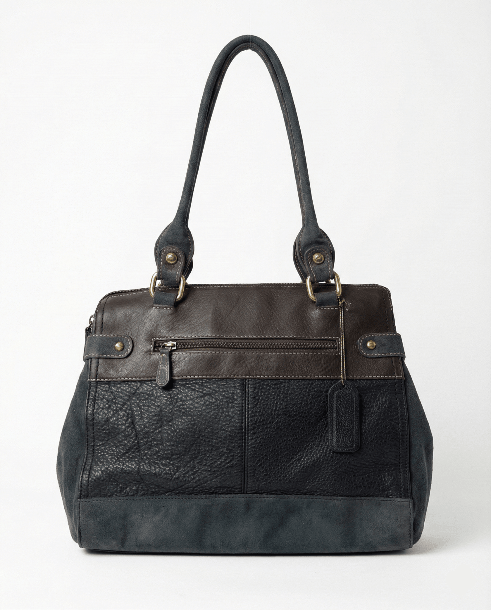 Vintage Y2K AURIELLE Brown & Black Genuine Leather Shoulder Tote - Funkify