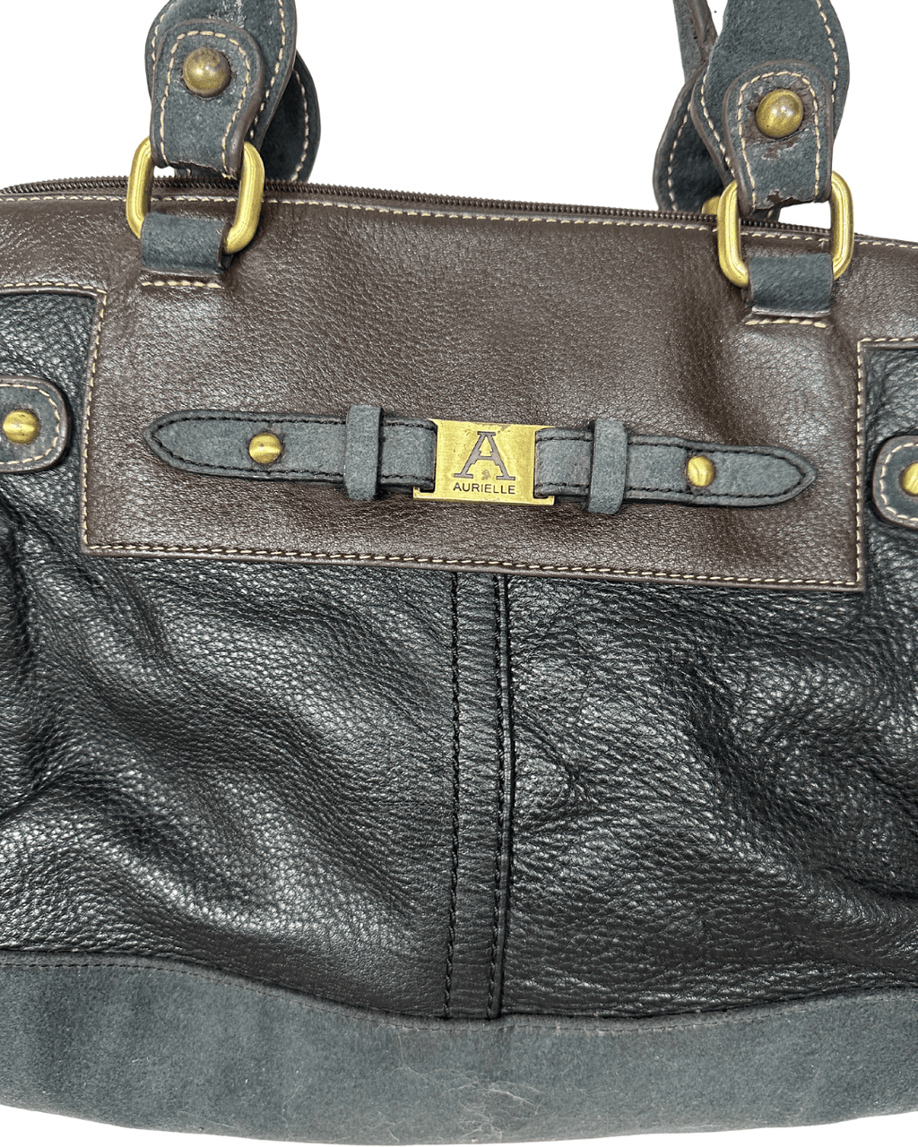 Vintage Y2K AURIELLE Brown & Black Genuine Leather Shoulder Tote - Funkify