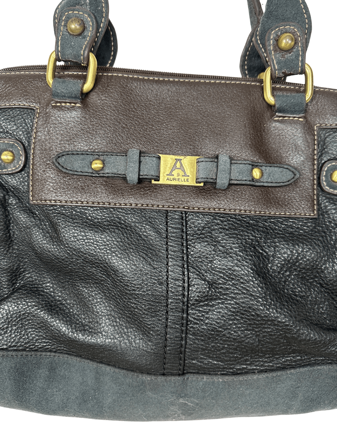 Vintage Y2K AURIELLE Brown & Black Genuine Leather Shoulder Tote - Funkify