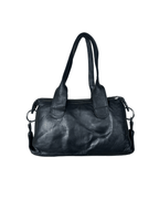 Vintage Y2K Black Genuine Leather Shoulder Bag with Buckle and Lace - Up Detail - Funkify