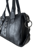 Vintage Y2K Black Genuine Leather Shoulder Bag with Buckle and Lace - Up Detail - Funkify